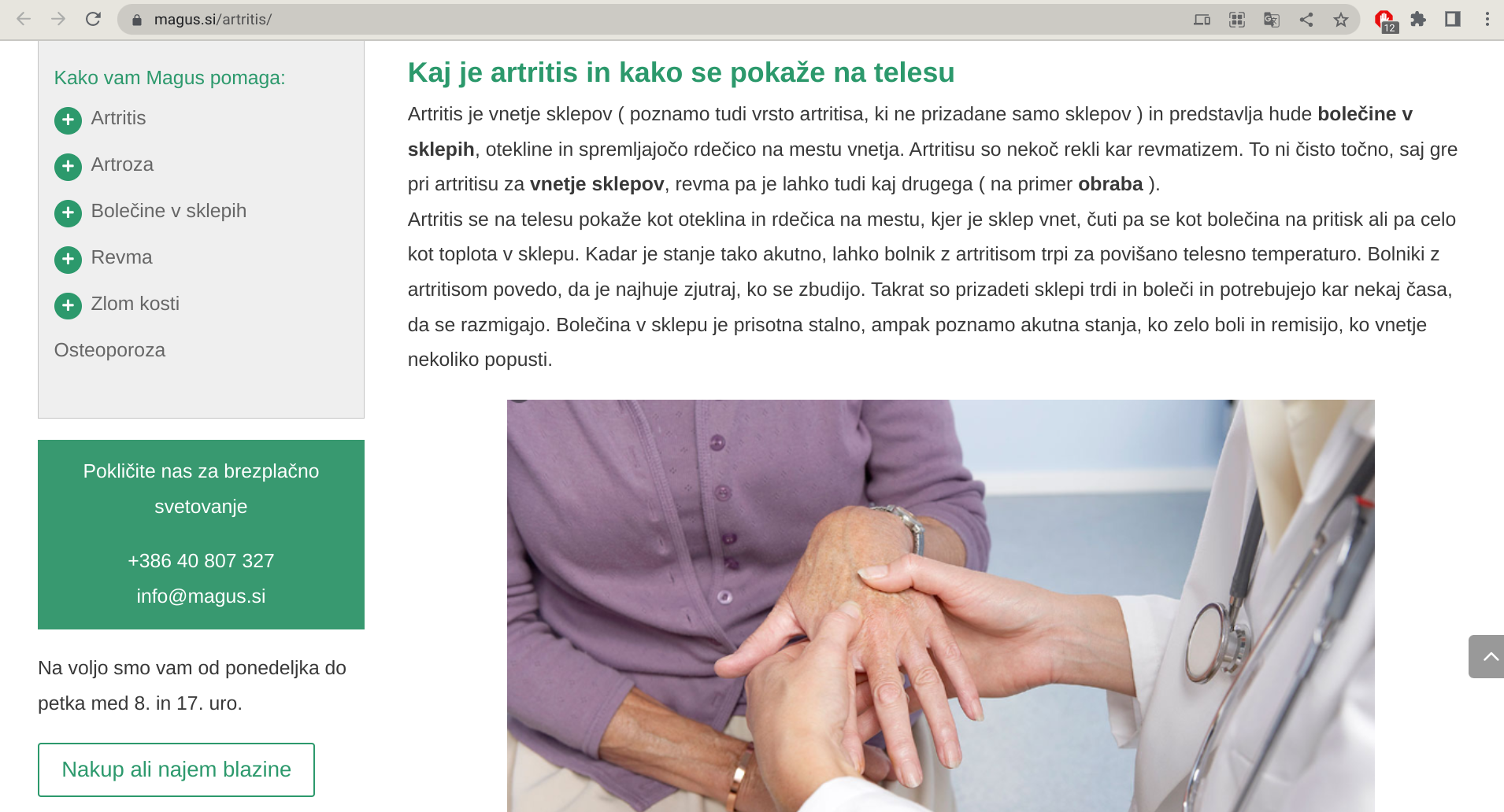 artritis - ključne besede za spletno stran